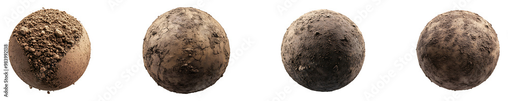 Set, collection of Floating dirt ball isolated on transparent background. Set, collection of Floating dirt ball isolated on transparent background.