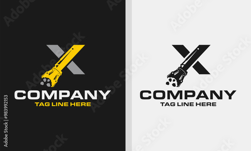 Letter X Excavator Demolition , Construction Machinery Logo Design 