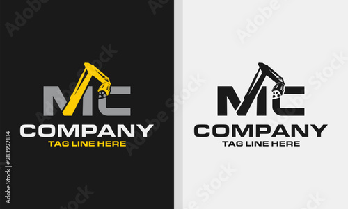 Letter MC Excavator Demolition , Construction Machinery Logo Design 