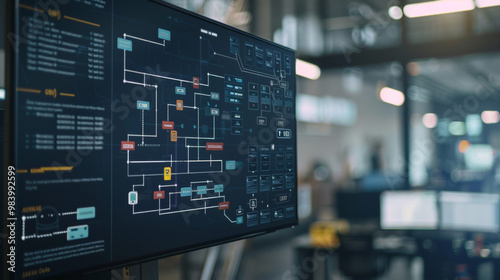 Wallpaper Mural A flowchart displayed on digital screen in corporate office, showcasing complex data connections and processes. environment is modern and tech focused. Torontodigital.ca
