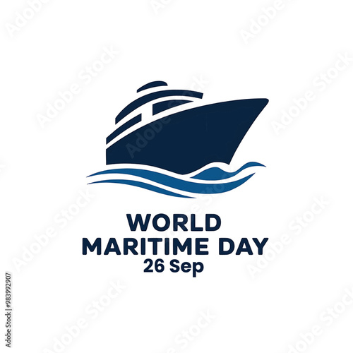 Stylized vector design for World Maritime Day showcasing a navy blue ship with waves, symbolizing the global importance of maritime industries and international shipping on September 26.