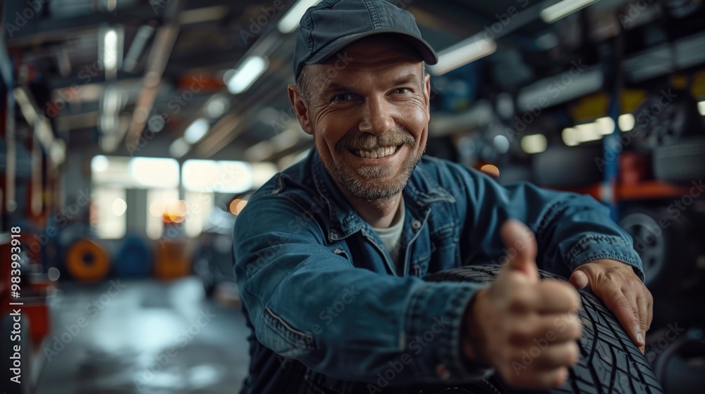 Confident Mechanic Giving Thumbs Up in Auto Repair Shop Confident Mechanic Giving Thumbs Up in Auto Repair Shop