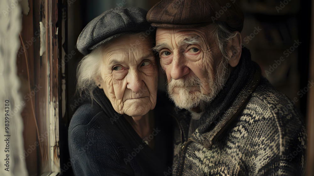 Portrait of a couple of two old people of retirement age. AI Generated