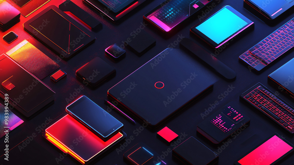 A visual of minimalist technology symbols with a sleek and modern design. A visual of minimalist technology symbols with a sleek and modern design.