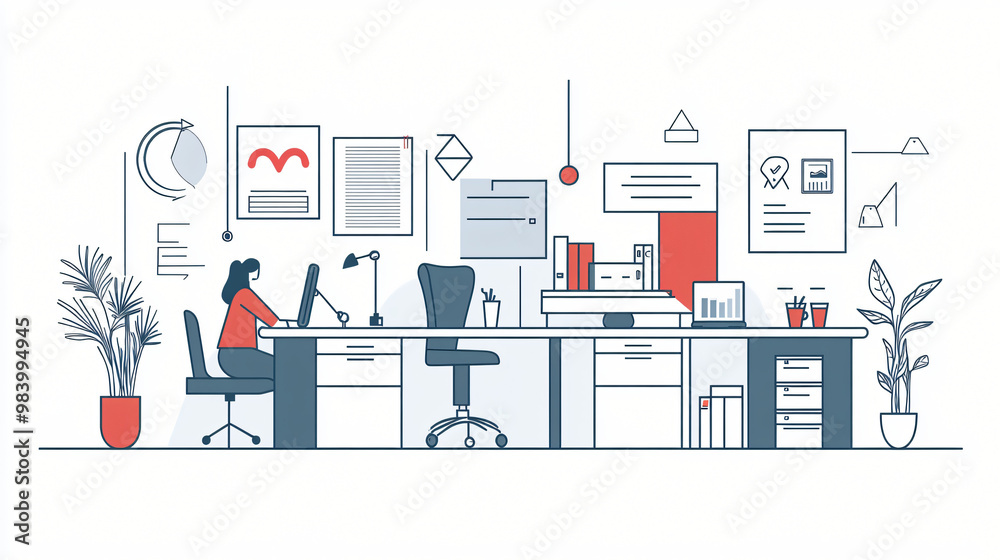 A visual of minimalist office symbols with a clean and professional design. A visual of minimalist office symbols with a clean and professional design.