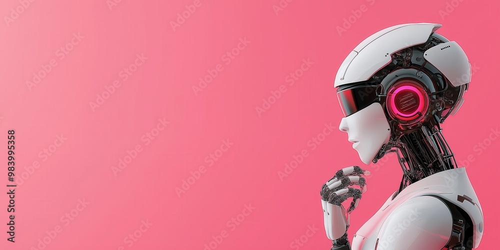 Futuristic AI Android with a Pink Background: The Future of Technology Futuristic AI Android with a Pink Background: The Future of Technology