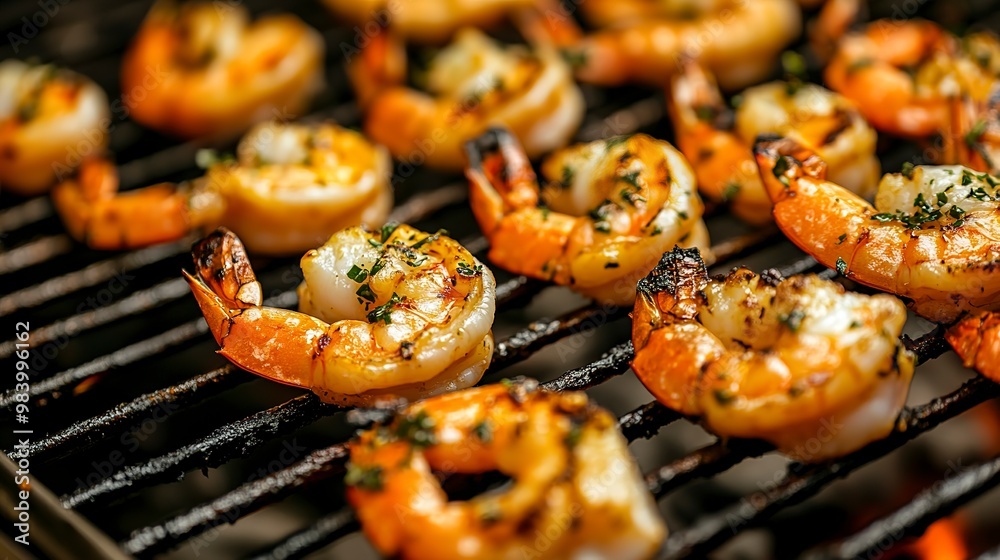 Delicious scampi on the grill close-up Delicious scampi on the grill close-up
