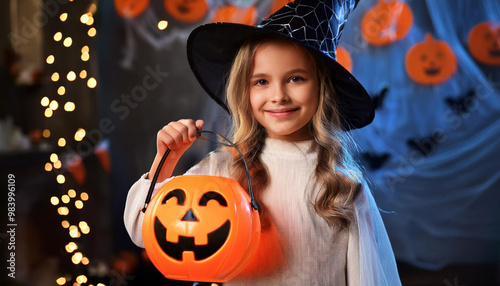 halloween witch with pumpkin