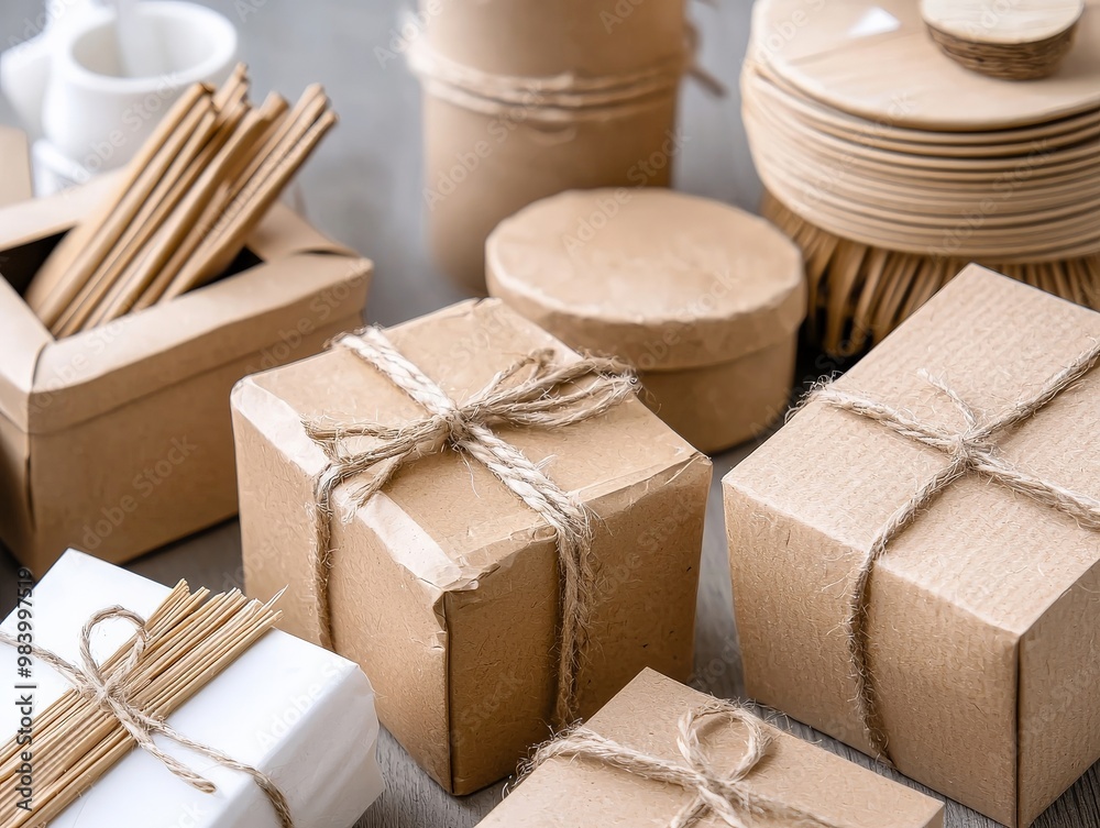 A close-up of eco-friendly packaging made from recycled materials, showcasing the impact of sustainable choices in everyday products A close-up of eco-friendly packaging made from recycled materials, showcasing the impact of sustainable choices in everyday products