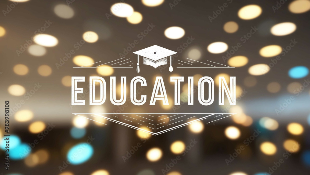 education lettering on blurred lights bokeh background