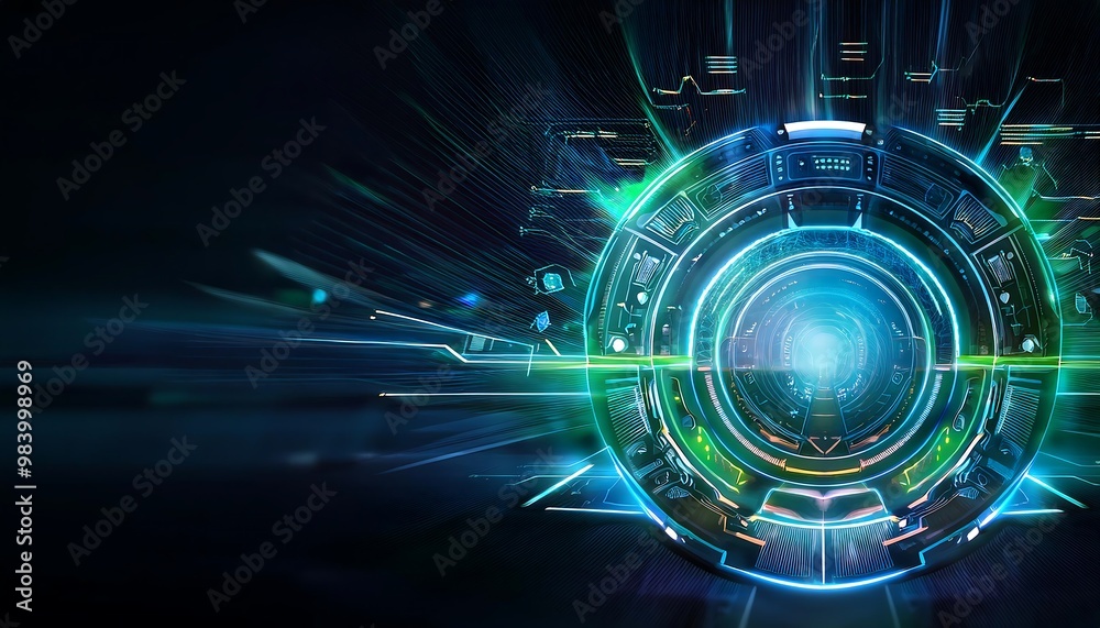 Abstract Futuristic Digital Interface with Glowing Blue and Green Lights Abstract Futuristic Digital Interface with Glowing Blue and Green Lights