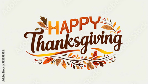 happy thanksgiving typography lettering decorative design on plain white background photo