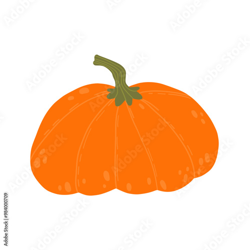 Orange pumpkin illustration with a green stem, representing harvest season, fall festivities, and wholesome food. Ideal for Thanksgiving or autumn-related content.