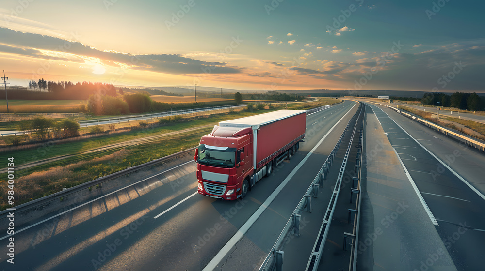 A truck carrying cargo on the highway against the sky. AI Generated A truck carrying cargo on the highway against the sky. AI Generated