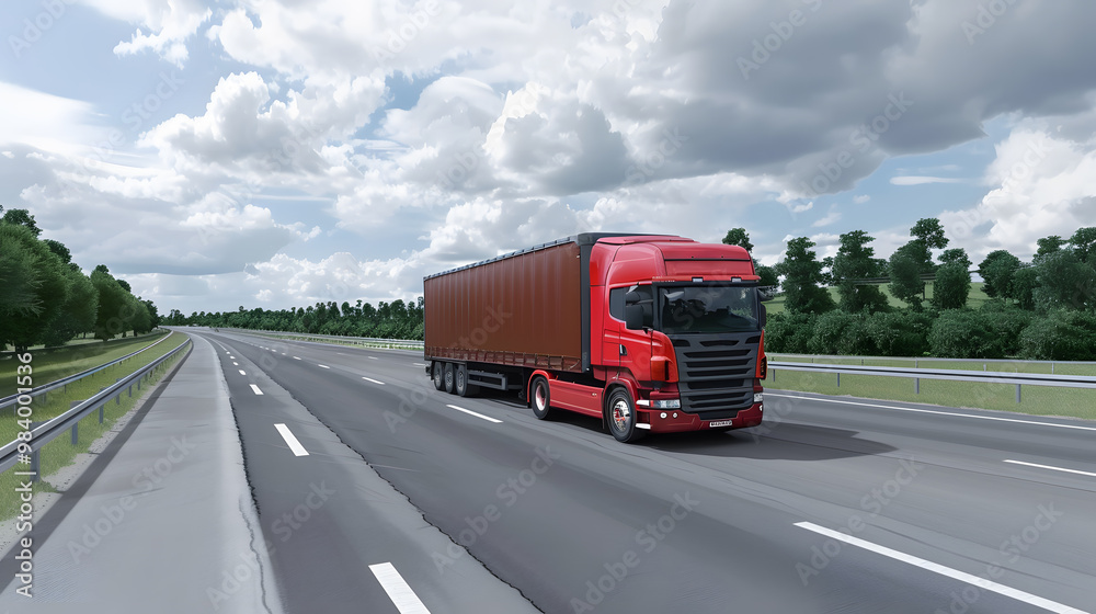 A truck carrying cargo on the highway against the sky. AI Generated A truck carrying cargo on the highway against the sky. AI Generated