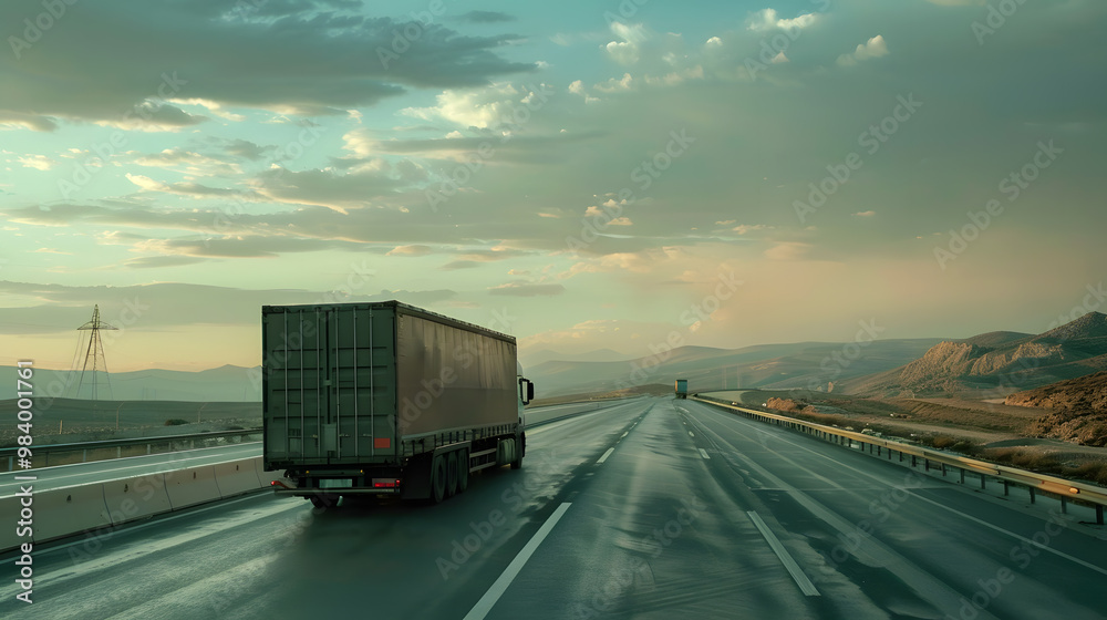 A truck carrying cargo on the highway against the sky. AI Generated A truck carrying cargo on the highway against the sky. AI Generated