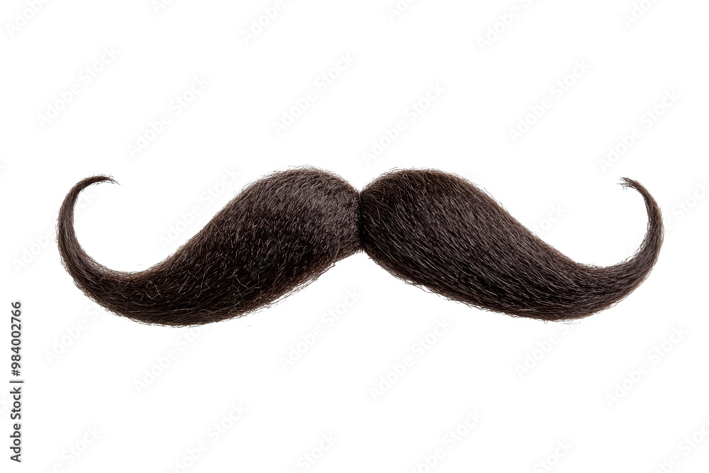 Fake curly black handlebar mustache isolated on white background