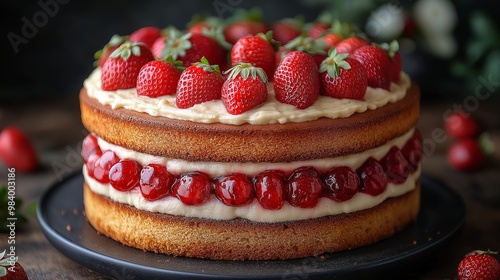Wallpaper Mural whole victoria sandwich cake, decorated with strawberries Torontodigital.ca