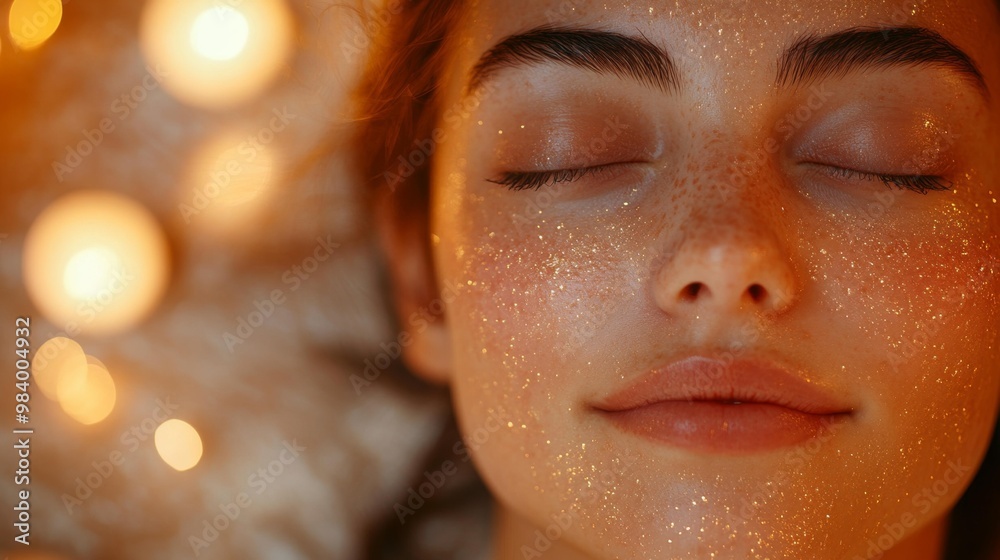 Serene Woman with Glittering Face Generative AI