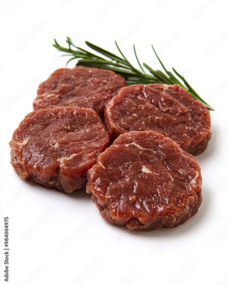 Beef cutlets arranged on white background Beef cutlets arranged on white background