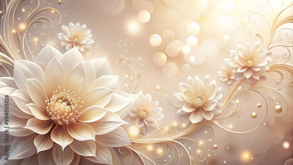 Delicate petals and intricately drawn details shine with subtle sparkle against a gentle gradient of pale pink that melts into a warm creamy white at the edges Delicate petals and intricately drawn details shine with subtle sparkle against a gentle gradient of pale pink that melts into a warm creamy white at the edges