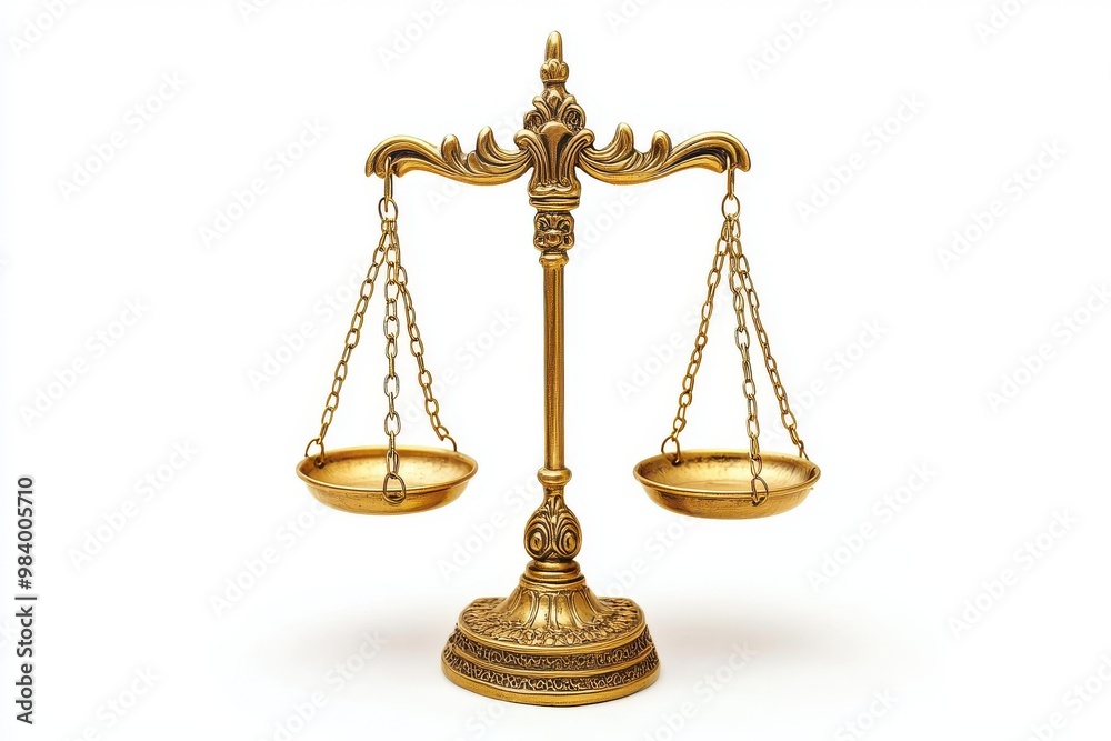 A finely crafted pair of golden scales with ornate detailing, symbolizing justice and fairness,