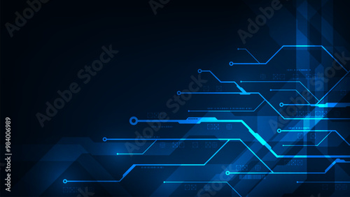 Futuristic abstract technology big data streams ultra speed with line circuit on dark blue background.
