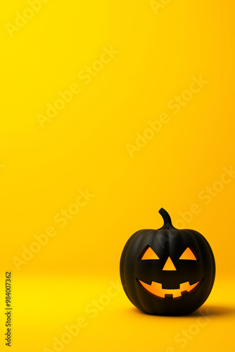 a carved Halloween pumpkin, isolated on a yellow background. Studio shot, clean sharp focus, hyper-realistic, ultra sharp photo, octane render, dramatic light, ,award-winning photo, cinematic lighting