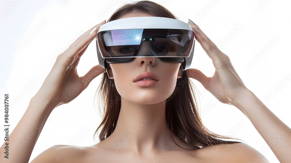 A woman wearing virtual glasses will wipe while controlling a program. AI Generated A woman wearing virtual glasses will wipe while controlling a program. AI Generated