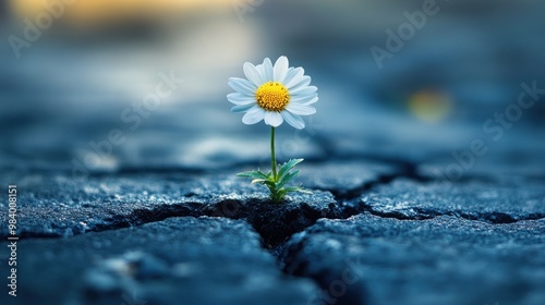 A Single Flower Growing Through Cracked Pavement