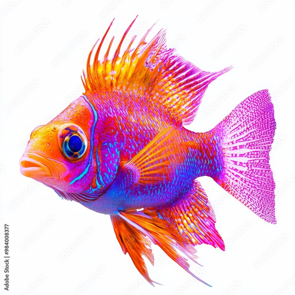 Fototapeta premium Bright neon-colored sea fish, isolate on white, soft yet clear details
