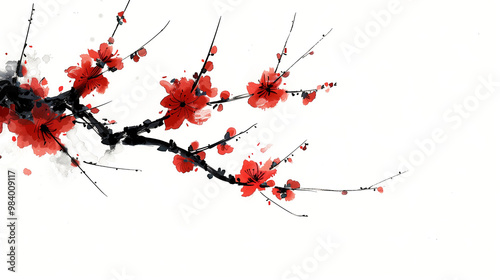 Chinese ink painting plum blossom