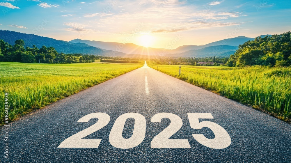 custom made wallpaper toronto digitalRoad to 2025 with an empty road with written 2025 on the road or highway with a sunrise or sunset background. for forward to the goal. Concept of planning, challenge, and success of the new year 2025