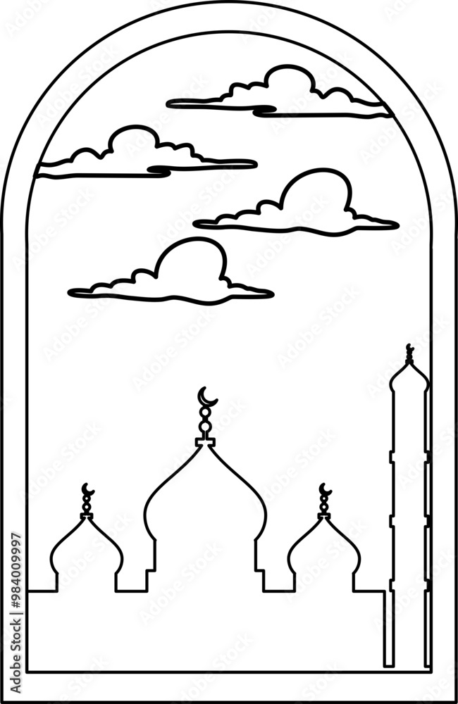Boho Landscape With Mosque Outline Boho Landscape With Mosque Outline