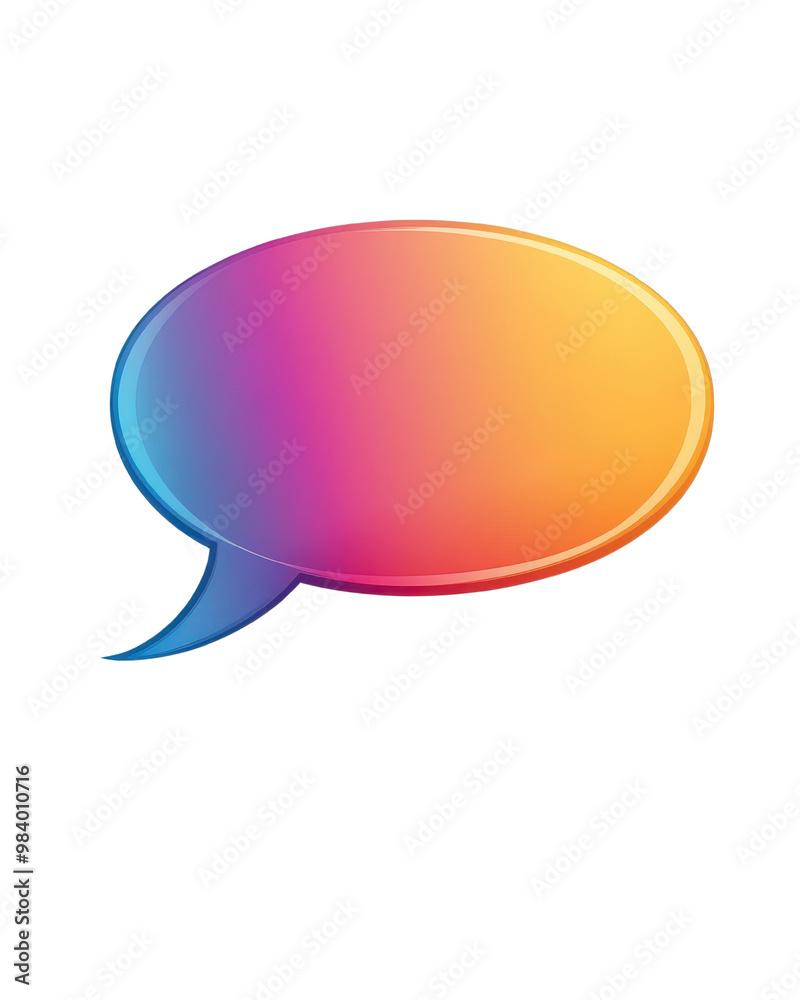 Colorful speech bubble design with gradient effect, isolated.