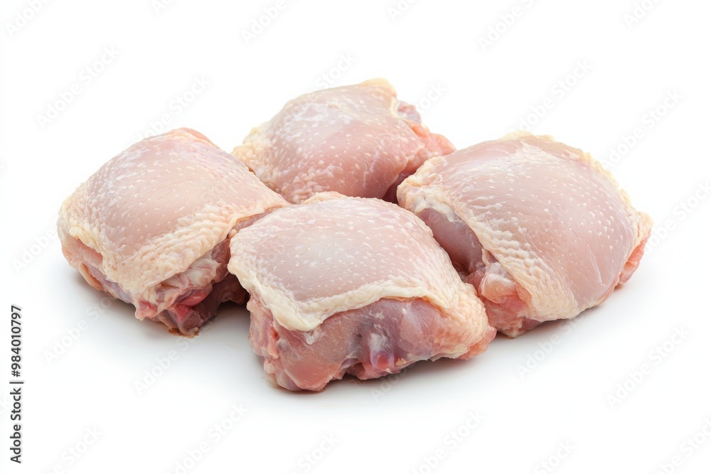 Chicken thighs with skin, fresh on white background, Chicken thighs with skin, fresh on white background,