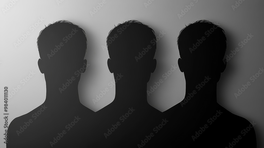 Silhouette of three abstract figures in a gradient background, symbolizing anonymity and diversity in identity. Silhouette of three abstract figures in a gradient background, symbolizing anonymity and diversity in identity.