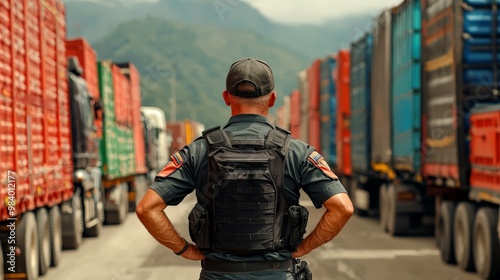 Customs officer blocking trucks at border due to trade policy