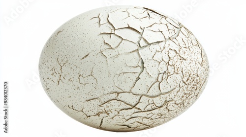 Close-up of a duck egg with cracks, isolated against white, photo