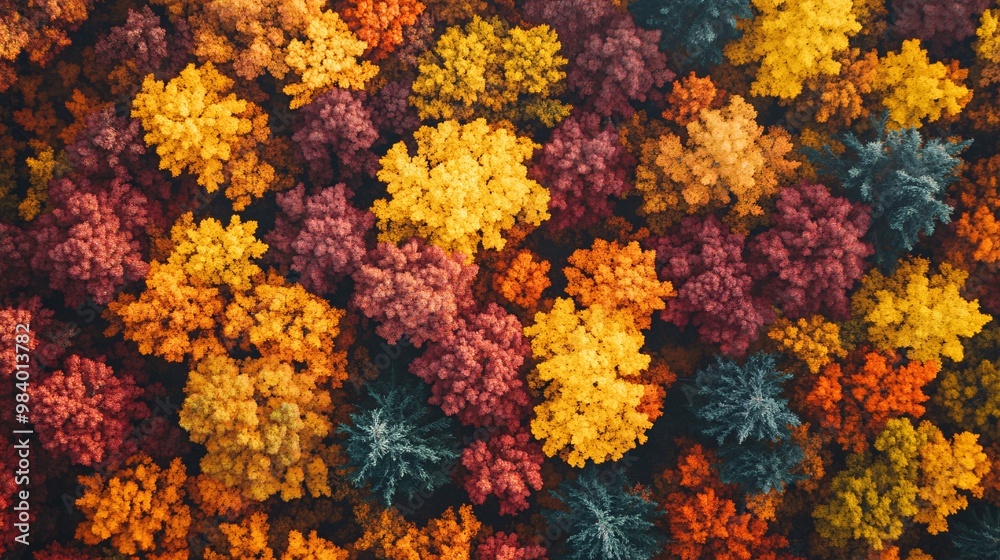 Aerial View of Autumn Forest Canopy with Vibrant Colors Aerial View of Autumn Forest Canopy with Vibrant Colors