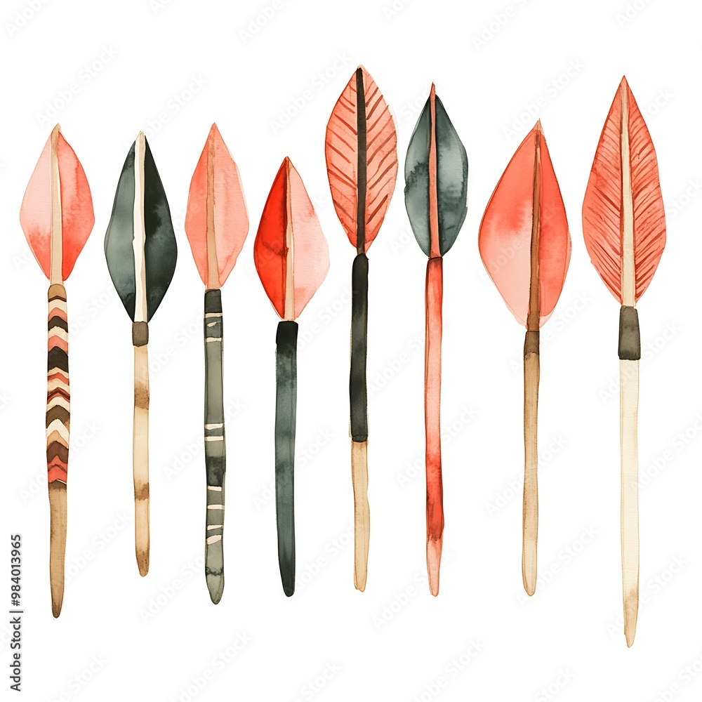 Watercolor Painted Arrows Isolated on White Background. Watercolor Painted Arrows Isolated on White Background.