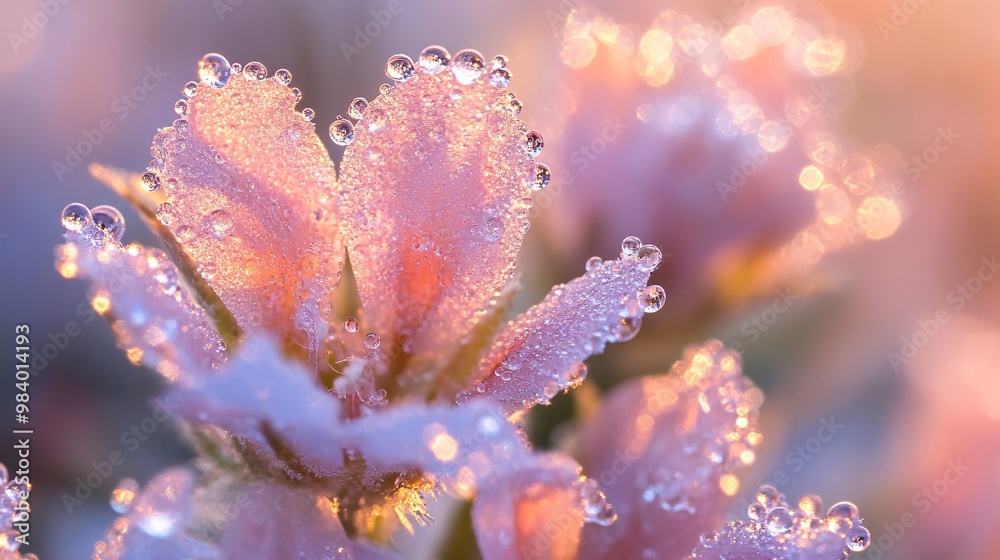Dew Drops on Pink Flower Petals Macro Photography Nature Background Dew Drops on Pink Flower Petals Macro Photography Nature Background