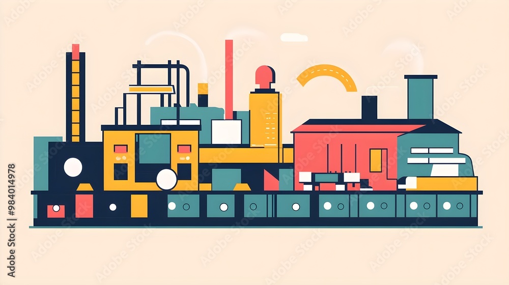 Industrial Factory Building with Smoke Stacks and Chimneys Industrial Factory Building with Smoke Stacks and Chimneys