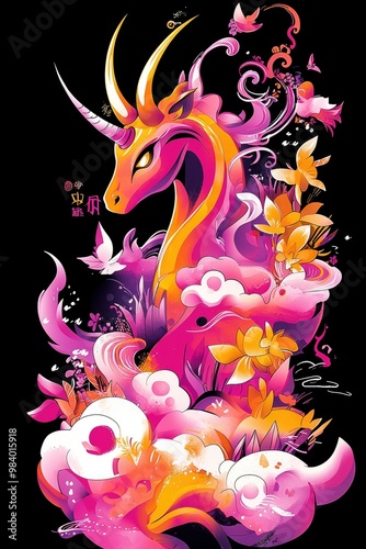 Colorful Unicorn in a Floral Dream