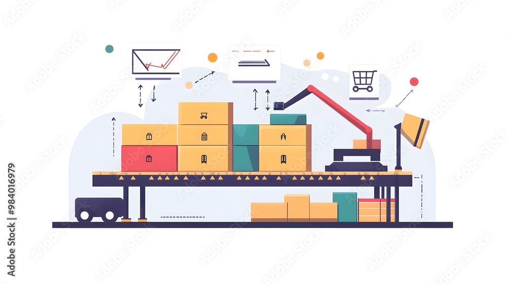 Warehouse Logistics Illustration   Cargo Crane Lifting Boxes
