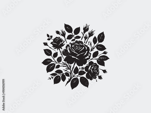 natural rose flower vector art design silhouette black and white