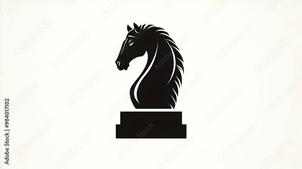 A Black Knight Chess Piece Stands on a White Square, Representing Strategy and Power in the Game of Chess A Black Knight Chess Piece Stands on a White Square, Representing Strategy and Power in the Game of Chess