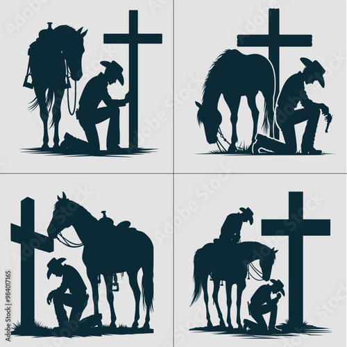 Cowboy Kneeling in the cross svg File, Kneeling Cowboy svg, Rodeo Boy svg, Western Cowboy Svg, Kneeling svg, Kneeling Praying, Cowboy Svg