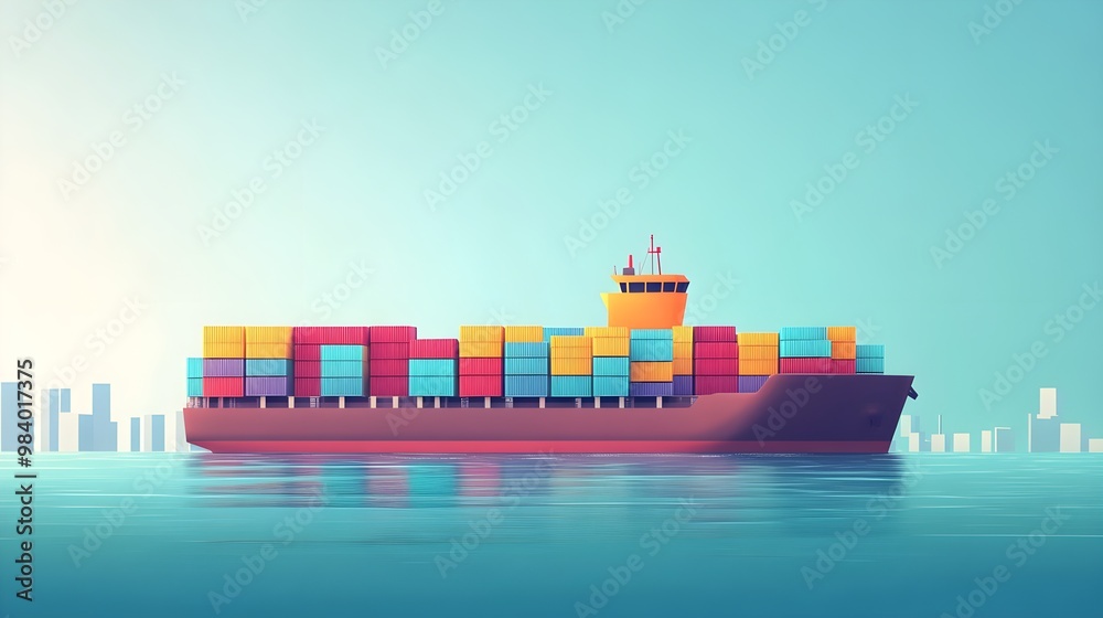 Cargo Ship with Colorful Containers on Ocean Cargo Ship with Colorful Containers on Ocean