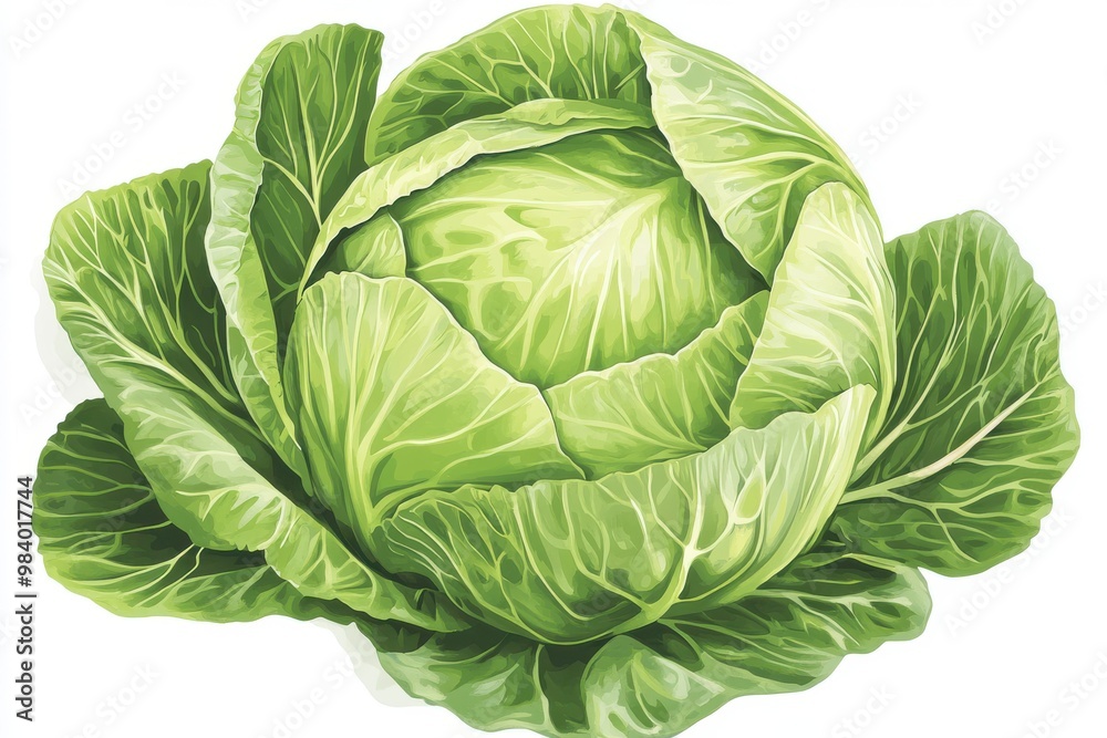Fototapeta premium Design an image of a green cabbage with its outer leaves wrapped around it